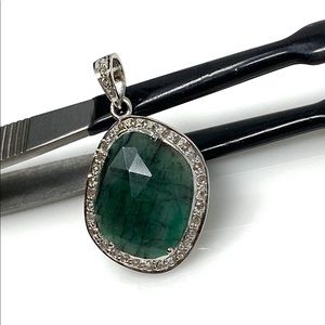 Genuine Emerald Diamond Silver Pendant